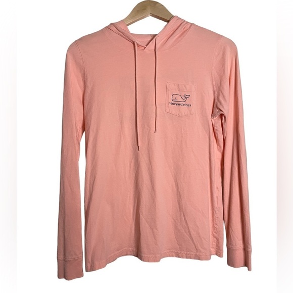 Vineyard Vines Whale Fill Pink Long Sleeve Hoodie Pocket Tee - Picture 1 of 5